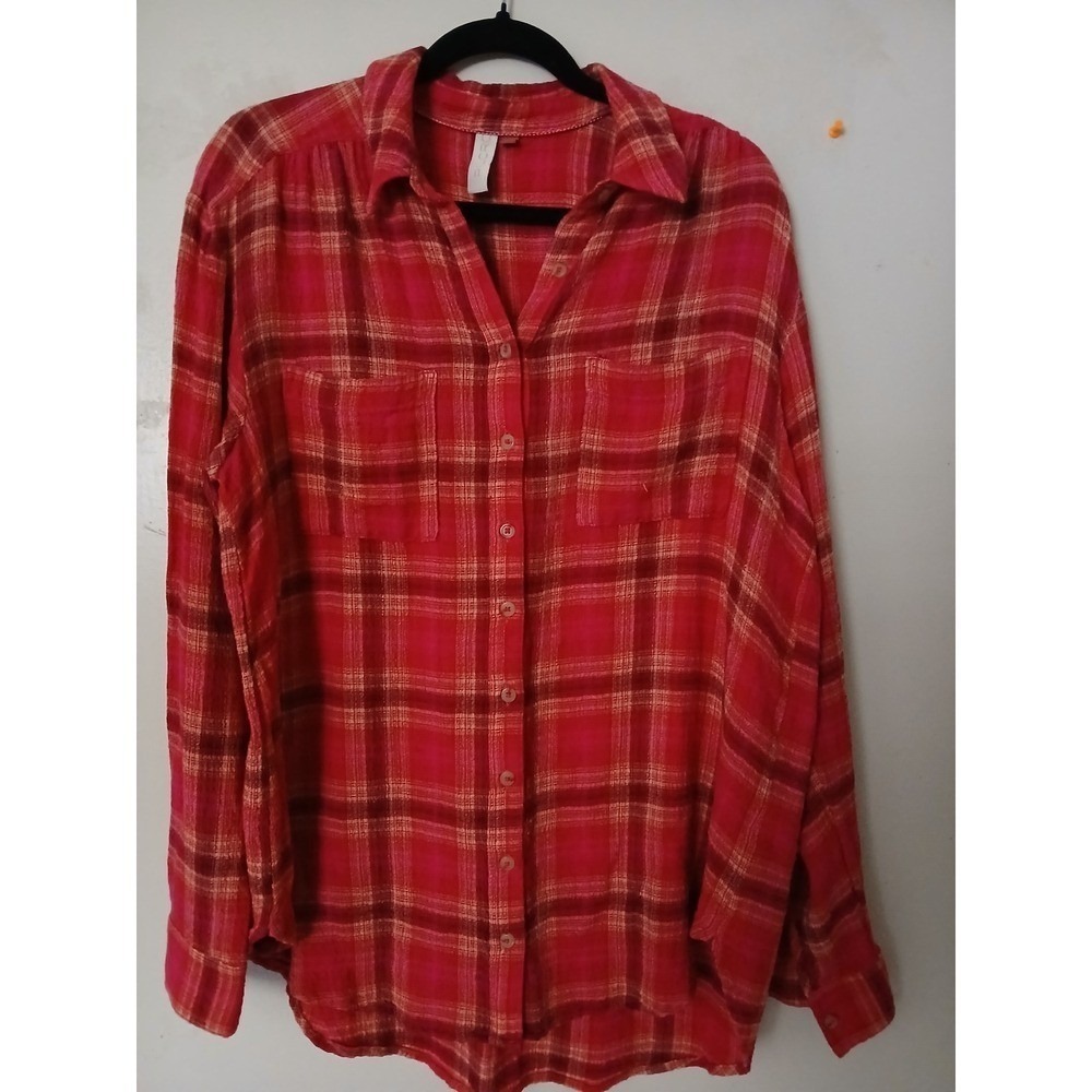 Pilcro Women's Red Plaid Button Down Shirt Long Sleeve Size M